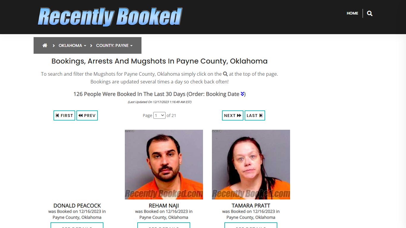 Bookings, Arrests and Mugshots in Payne County, Oklahoma - Recently Booked